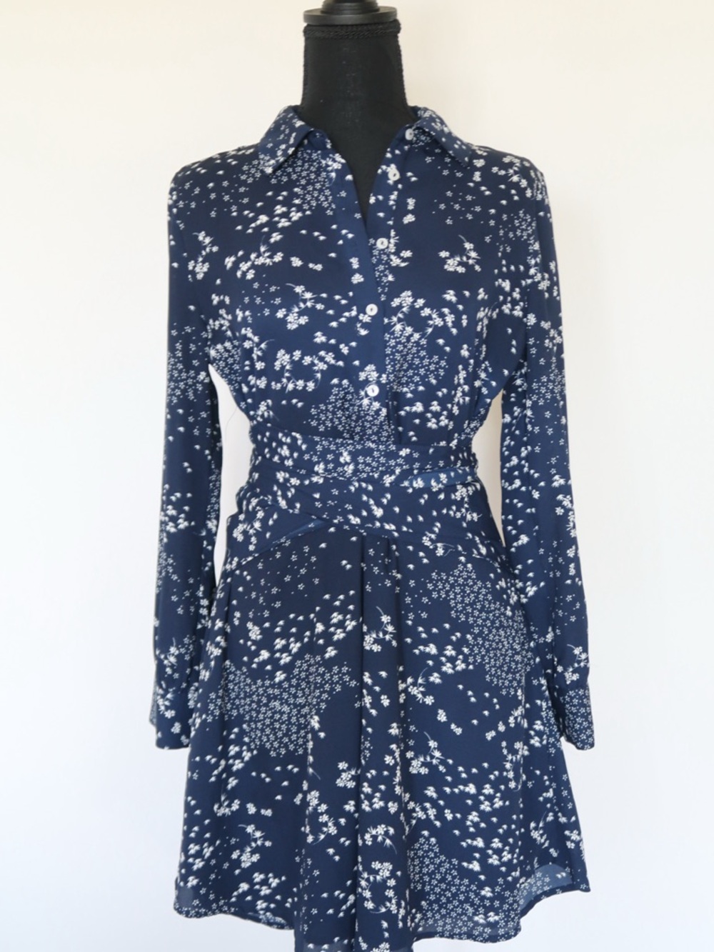 1. State Navy and White Long-Sleeve Floral Shirt Dress